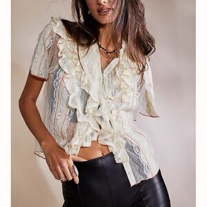 Free People Kisha Ruffle Lace Top XS